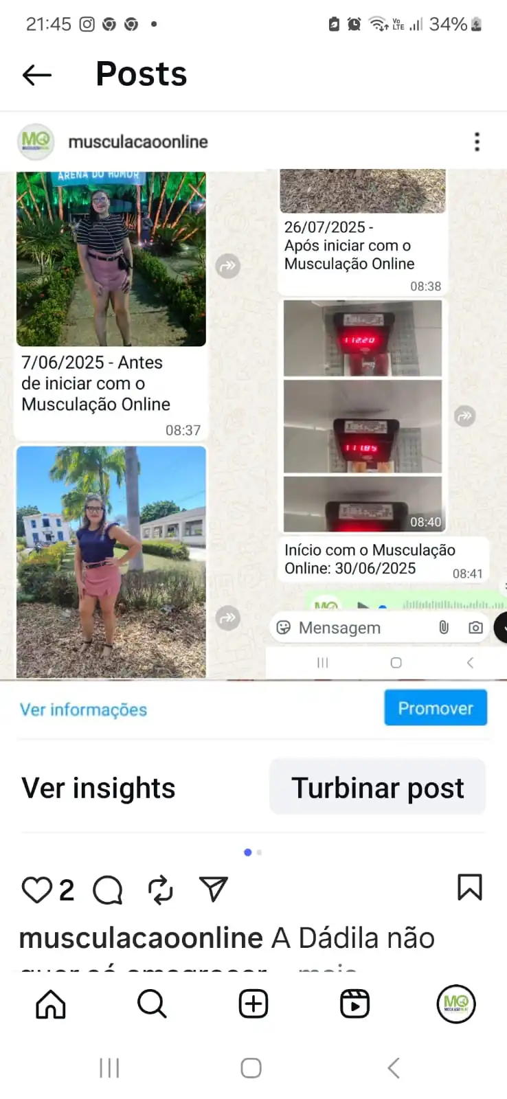 Evolução real — antes e depois