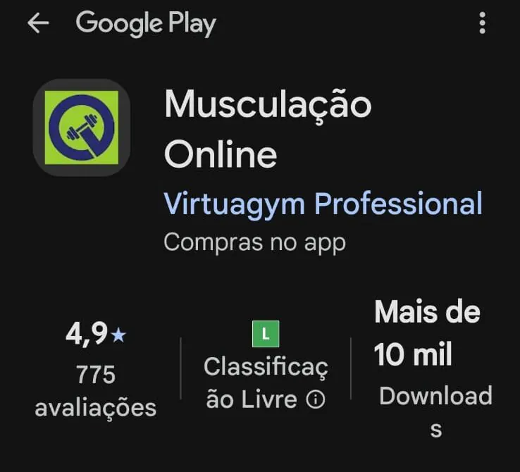 Tela de download do aplicativo Musculação Online