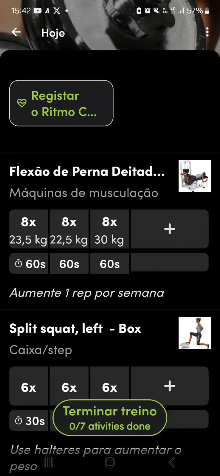 Visualização da lista completa de exercícios no aplicativo