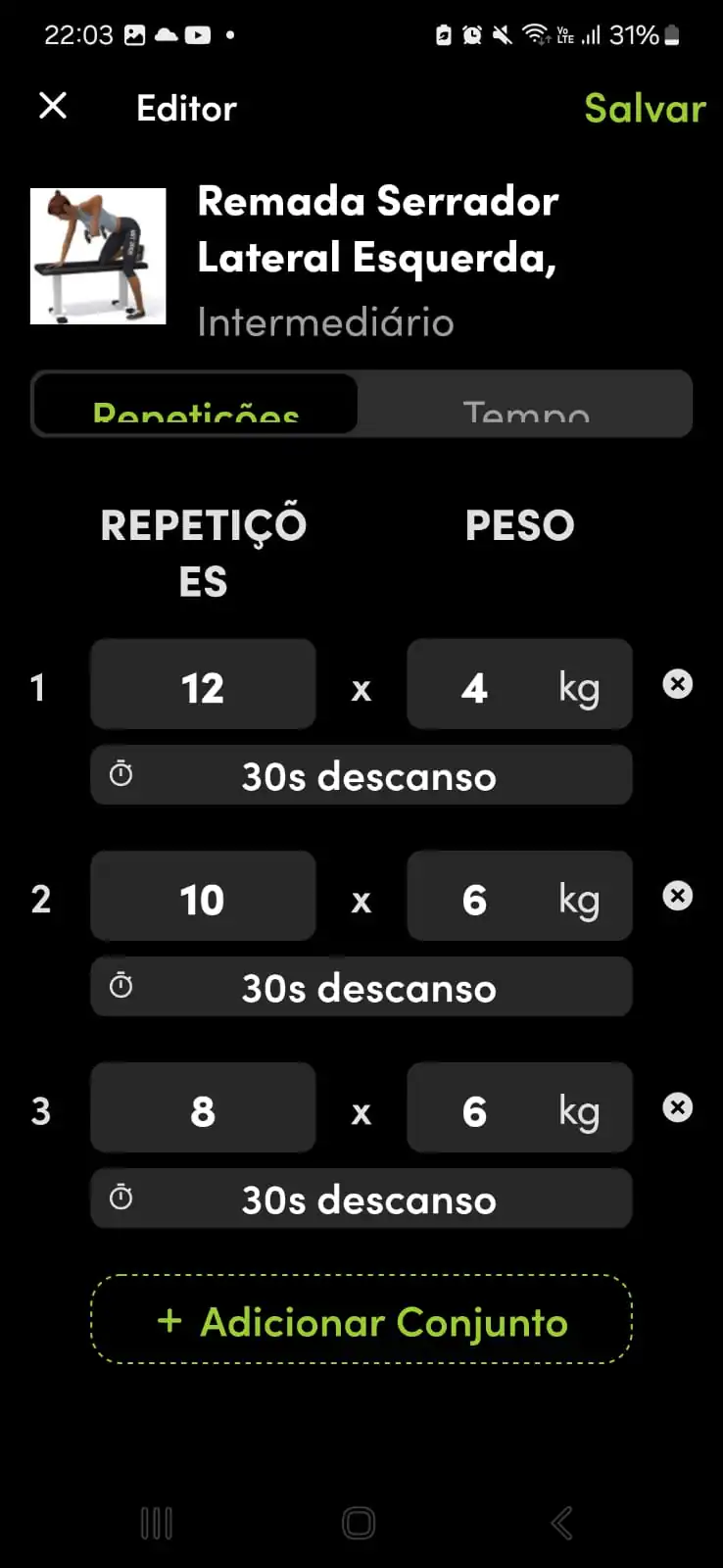 Destaque para o clique nas séries para registrar a carga