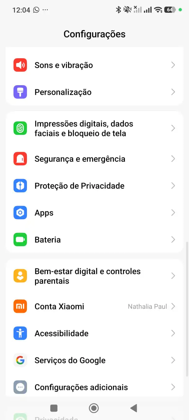 Menu Apps nas Configurações